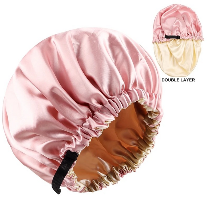 Double-Layer Satin Bonnet For Hair Protection During Sleep – Pink